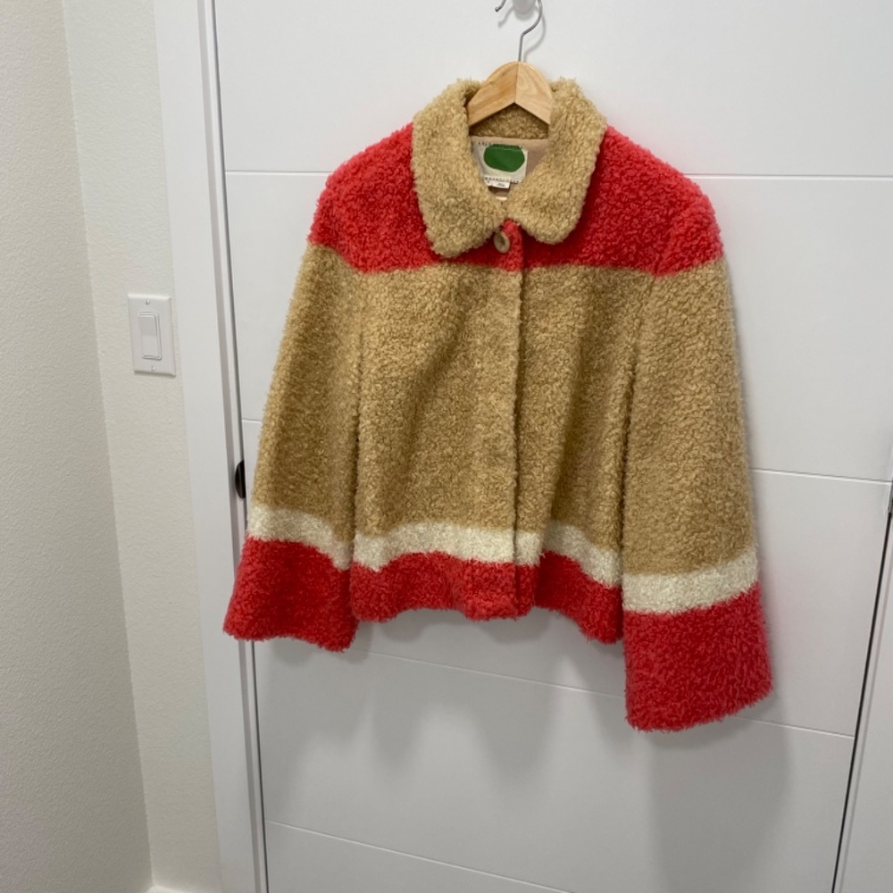 By Anthropologie Color Block Sherpa Jacket. Multicolor. Medium - Picture 6 of 11
